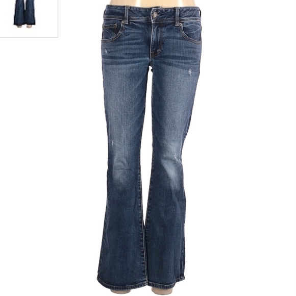 American Eagle Kick Boot Stretch Denim Blue Jeans Women's Size 6 Short Flare EUC - Picture 1 of 8